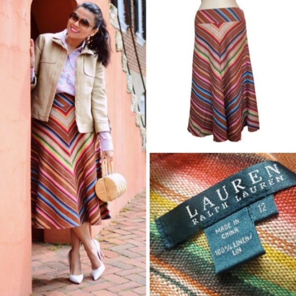 Ralph Lauren Dresses & Skirts - VINTAGE RALPH LAUREN SOUTHWESTERN INDIAN BLANKET CHEVRON LINEN A-LINE SKIRT 12